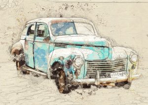 Carro vintage azul rústico de Lembayung senja studio [Vintage Poster]