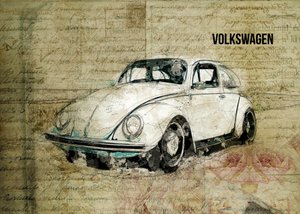 Desenho artístico de um Fusca vintage