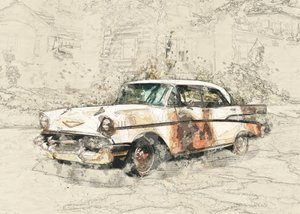 Carro clássico com aspecto envelhecido de Lembayung senja studio [Vintage Poster]