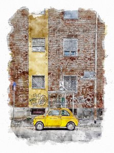 Carro de rua clássico amarelo de Lembayung senja studio [Vintage Poster]