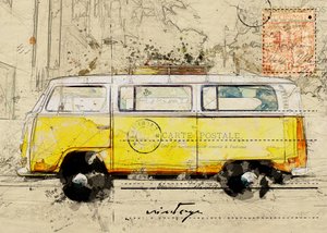 Esboço de viagem na carrinha amarela