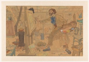 Estúdio de um pintor moderno (título original sobre o objecto) de Leo Gestel (signed by artist)