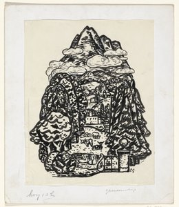 Paisagem montanhosa com árvores e gado de Leo Gestel (signed by artist)