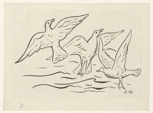 Três pássaros no céu sobre o mar de Leo Gestel (signed by artist)