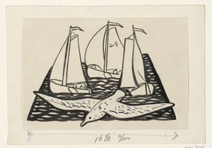 Três veleiros e uma gaivota de Leo Gestel (signed by artist)