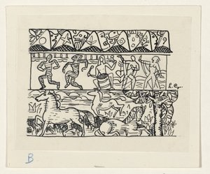 Cavalos, pessoas que dançam e máscaras de Leo Gestel (signed by artist)