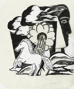 Criação de cavalo, flor e cabeça (esboço) de Leo Gestel (signed by artist)