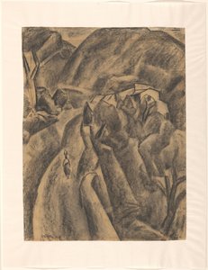 Mulher com um jarro na cabeça em uma estrada através de altas montanhas de Leo Gestel (signed by artist)