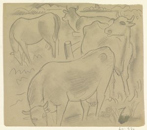 Três vacas e um cavalo no prado de Leo Gestel