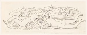 Duas mulheres nadadoras nuas e cinco gaivotas marinhas de Leo Gestel