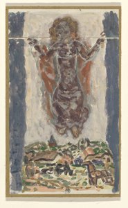 Mulher com os braços estendidos sobre uma paisagem de Leo Gestel