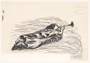 Mulher com trombeta, flutuando sobre as nuvens de Leo Gestel