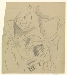 Mulher cheira a flores numa jarra de Leo Gestel