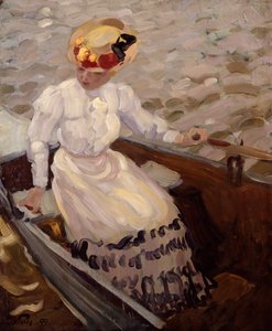 Uma dama elegante em um barco a remo (óleo sobre tela) de Leo Putz