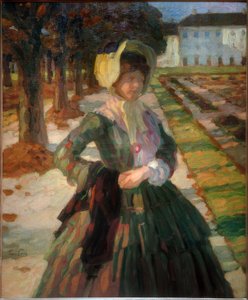 Mulher jovem de vestido verde de Leo Putz