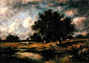 Paisagem com vacas e figuras (óleo sobre tela)