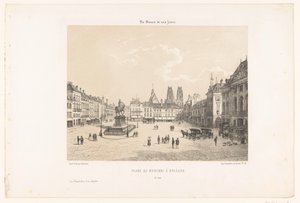 Vista da Place du Martroi em Orléans Place du Martroi à Orleans (título no objeto) França contemporânea (título da série) La France de nos jours (título da série no objeto) de Leon Auguste Asselineau