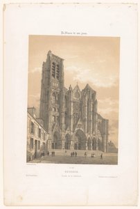 Vista da fachada da catedral em Bourges Bourges. Façade de la cathédrale (título no objeto) França contemporânea (título da série) La France de nos jours (título da série no objeto) de Leon Auguste Asselineau