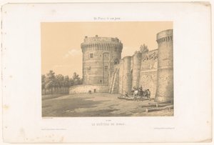 Vista de uma das torres de Dinan Castelo Le château de Dinan (título no objeto) França contemporânea (título da série) La France de nos jours (título da série no objeto) de Leon Auguste Asselineau