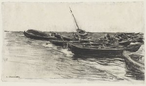 Barcos de pesca na praia de Étretat de Leon Augustin Lhermitte