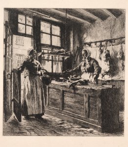 Interior de um açougue. de Leon Augustin Lhermitte