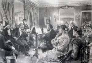 O Quarteto ou A Noite Musical na Casa de Amaury Duval, 1881 (carvão sobre papel) de Leon Augustin Lhermitte