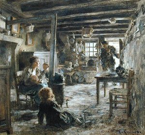 Une Famille, Interieur Fonte (Regresso do Pai) 1887 (pastel sobre papel) de Leon Augustin Lhermitte