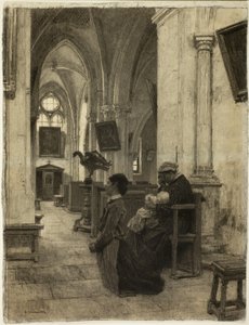 Mulheres orando na igreja de Leon Augustin Lhermitte