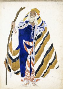 Um figurino para uma dançarina na Suite Arabe, representando um homem idoso segurando um bastão, de Leon Bakst