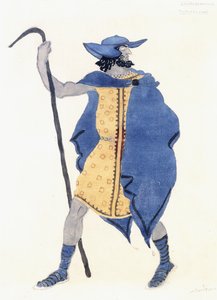 Desenho de figurino para Édipo em Colonnus- the Stranger, c. 1899-1909 (lápis, w - c e tinta prateada no papel) de Leon Bakst