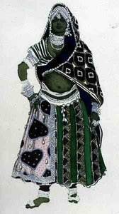Desenho de figurino para uma menina árabe, de Le Dieu Bleu de Leon Bakst