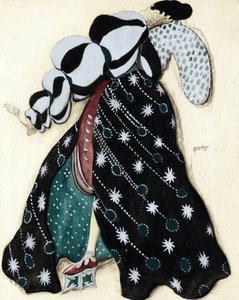 Desenho de figurino para o Ballet "La Legende de Joseph" de R. Strauss - Bakst, Leon (1866-1924) - 1914 - Aquarela, Gouache sobre Papel - 33x28 - Coleção Particular de Leon Bakst