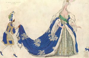 Figurino para a Rainha em &39;Bela Adormecida&39;, 1921 (wc e guache sobre papel) de Leon Bakst
