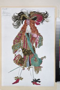 Galisson, figurino para o balé A Bela Adormecida de Piotr Tchaikovsky - Obra de Leon Bakst (1866-1924), litografia 1921 - (Galsson, figurino para o balé A Bela Adormecida de Tchaikovsky, de Leon Bakst, Litografia colorida de Leon Bakst