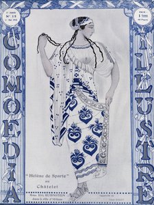 Les Ballets Russes: Helen of Sparta no Chatelet, Miss Ida Rubinstein no papel de Helen - aguarela de Bakst, cov. em "Comoedia illustrated". de Leon Bakst