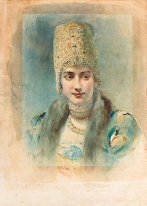 Retrato de uma garota vestindo uma Kokoshnik de Leon Bakst