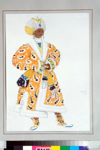 o traje "a jovem raja" para o ballet russo "O deus azul" de Michel Folkine de Leon Bakst