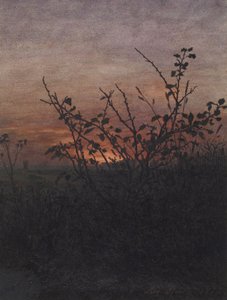 Abrunheiro-bravo (?) diante de uma paisagem ao pôr do sol de Léon Bonvin