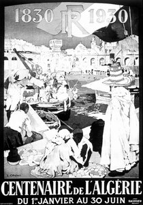 Cartaz da exposição Argel 1830 - 1930 desenho Argel Argélia Francesa Cartaz 100 anos de Leon Cauvy
