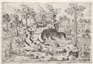 Paisagem com Putti de Leon Davent