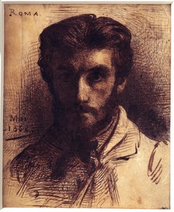 Auto-Retrato Desenho com caneta, lavagem e tinta de porcelana por Leon Joseph Bonnat (1833-1922). Maio de 1858. Dim. 0,18 x 0,14 m. Paris, Musee d