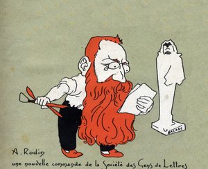 Desenho animado de Auguste Rodin com uma nova comissão da Societe des gens de lettres (Escultura de Balzac) - Ilustração de Leon Lebegue (1863-1944) - Gravura em "Le sun-du-dimanche"