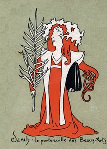 Desenho animado de Henriette Rosine Bernard dit Sarah Bernhardt (1844-1923) como portfólio de Belas Artes - Ilustração de Leon Lebegue (1863-1944) - Gravura em "Le sun-du-dimanche"