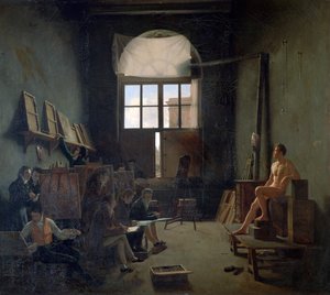A oficina de David, 1814. de Leon Mathieu Cochereau