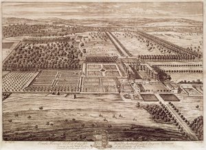 Perspectiva da Casa Temple Newsam do Leste, gravada por Jan Kip (c.1652-1722) 1702 (gravura)