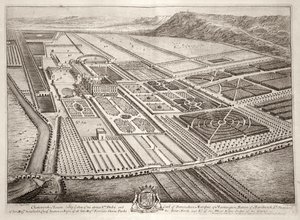 Chatsworth House, sede de William Cavendish (1640-1707) 1º Duque de Devonshire, gravado por Johannes Kip (c.1652-1722)