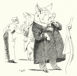 Barbeiro, barbeiro, barbear um porco; quantos pêlos farão uma peruca? (gravura) de Leonard Leslie Brooke