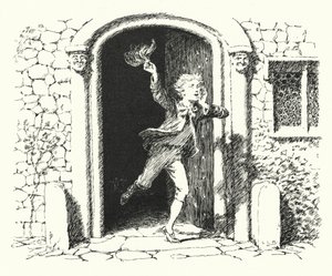 Meninos e meninas, saiam para brincar; a lua brilha como o dia (gravura) de Leonard Leslie Brooke