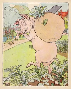 Ilustração para Os Três Porquinhos (litografia a cores) de Leonard Leslie Brooke