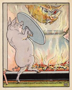 Ilustração para Os Três Porquinhos (litografia a cores) de Leonard Leslie Brooke